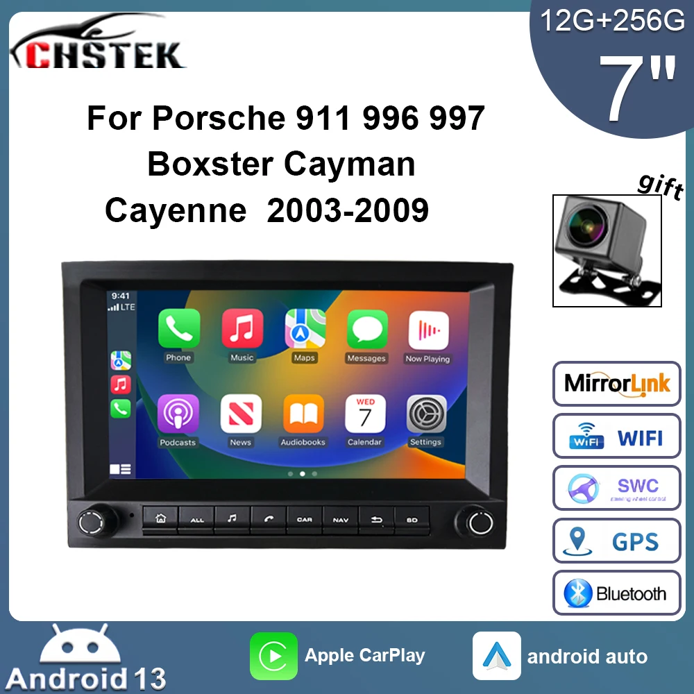 CHSTEK Car Radio Android 13  for Porsche Cayman Cayenne 911 996 MK2 Boxster 997 2003-2009 Carplay Qualcomm Player Media Video 4G