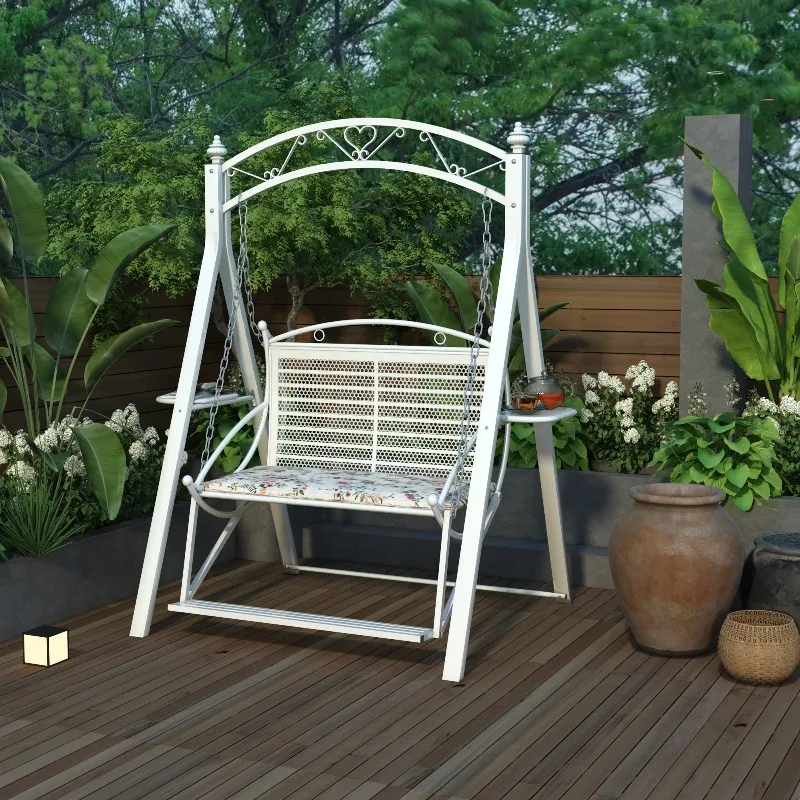Outdoor swing courtyard rocking chair balcony wrought iron single double hanging chair cloth top hanging basket garden indoor an