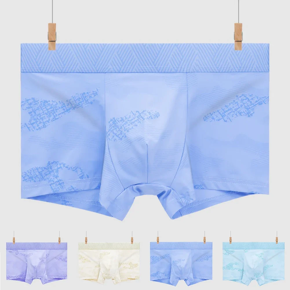 

Men Boxer Short Briefs Ice Silk Underwear Breathable Comfortable Printed Simple Basic Boxer Trunk Underpant