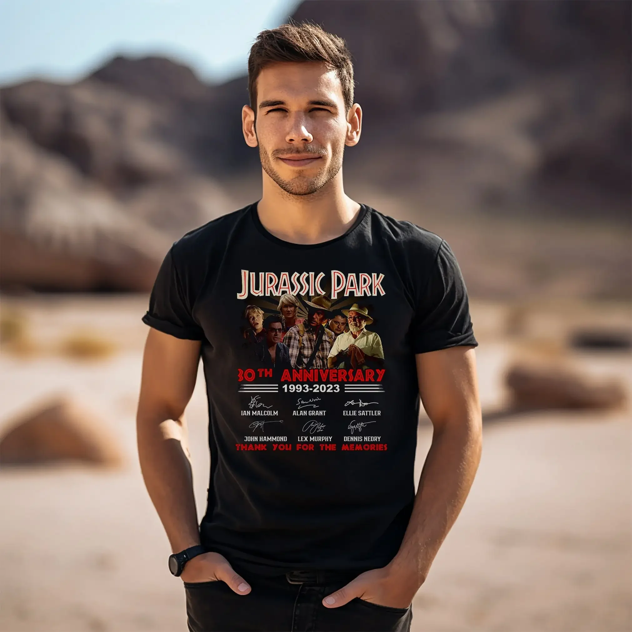 1993 2023 30th Signed Dinosaur Park T Shirt All Genders Black Jurassic Rex Themed Mens Dino Boys Girls Top