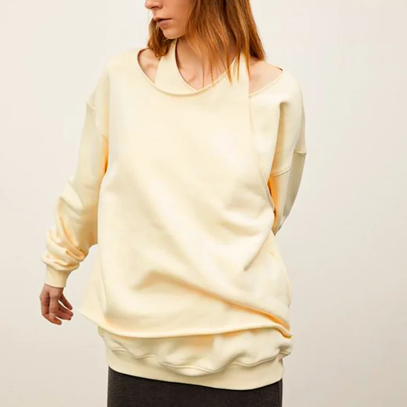 Suéter asimétrico de Color liso para mujer, jersey con cuello colgante, estilo informal Simple, ropa de calle diaria, novedad de otoño, 2024