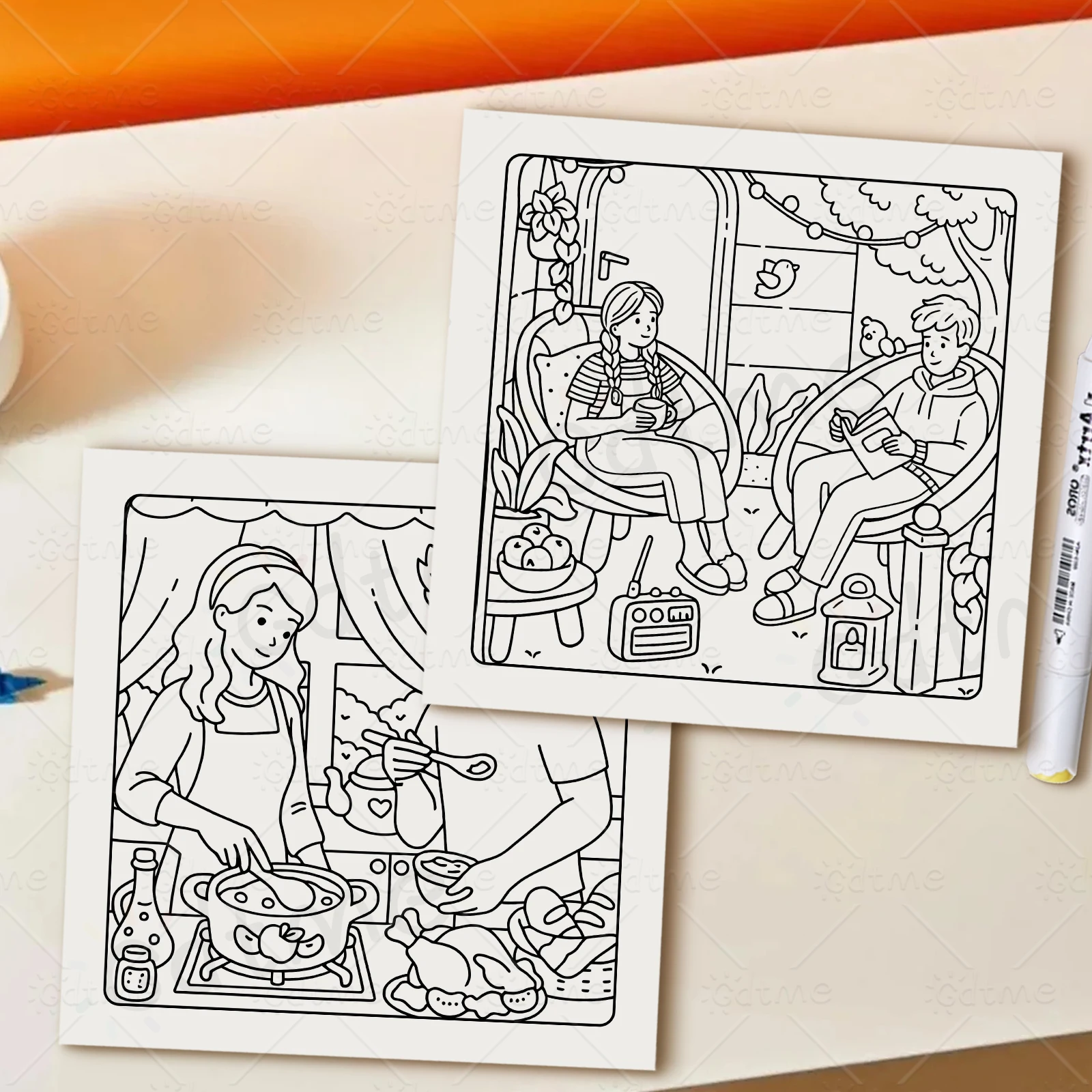 HOUSEWIFE DIARIES Malbuch für Erwachsene mit niedlichen, gemütlichen täglichen Aktivitäten zur Entspannung (Cozy Spaces Coloring) – Detail 8