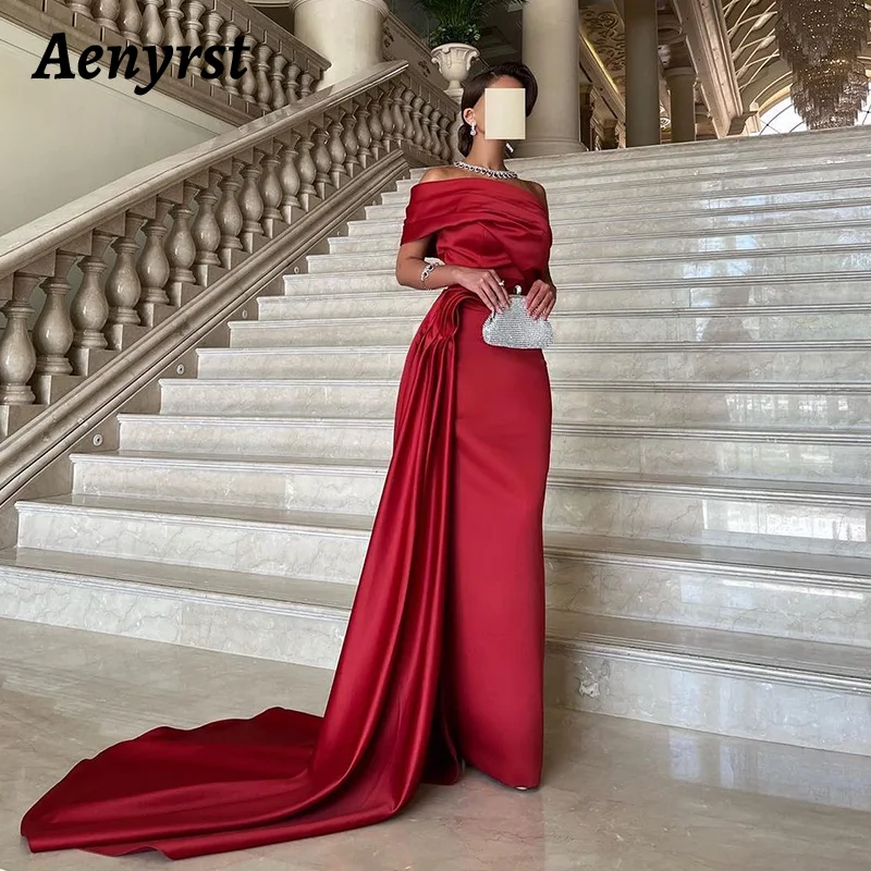 

Aenyrst Saudi Elegant One Shoulder Prom Dress Women Red Satin Simple Party Evening Dresses Floor Length Formal Occasion Gowns