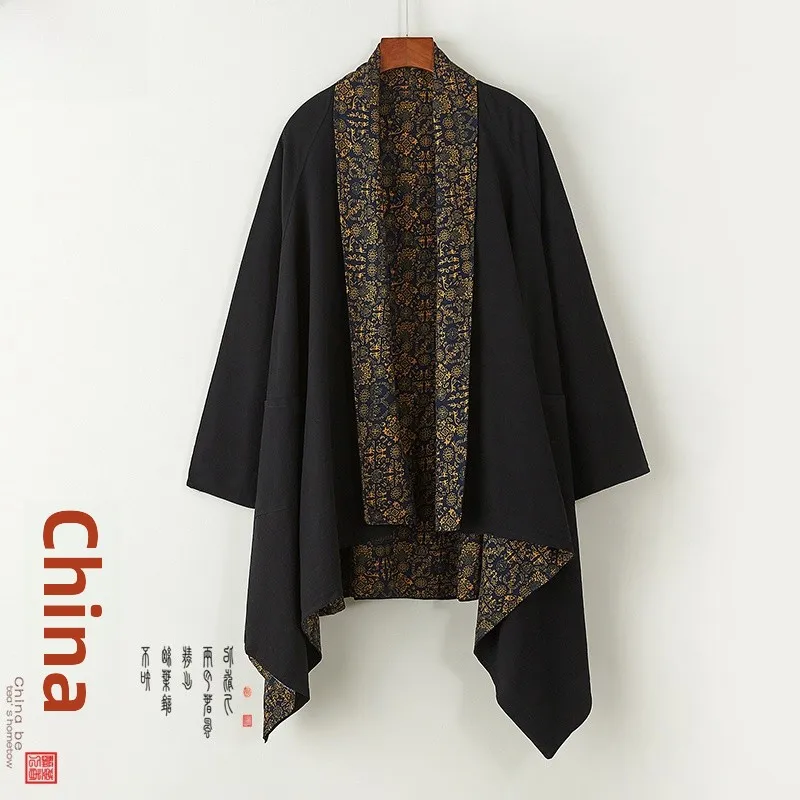 

Двусторонняя китайская куртка-халат в тибетском этническом стиле, мужская удлиненная ветровка Ханьфу средней длины, повседневная осенняя одежда