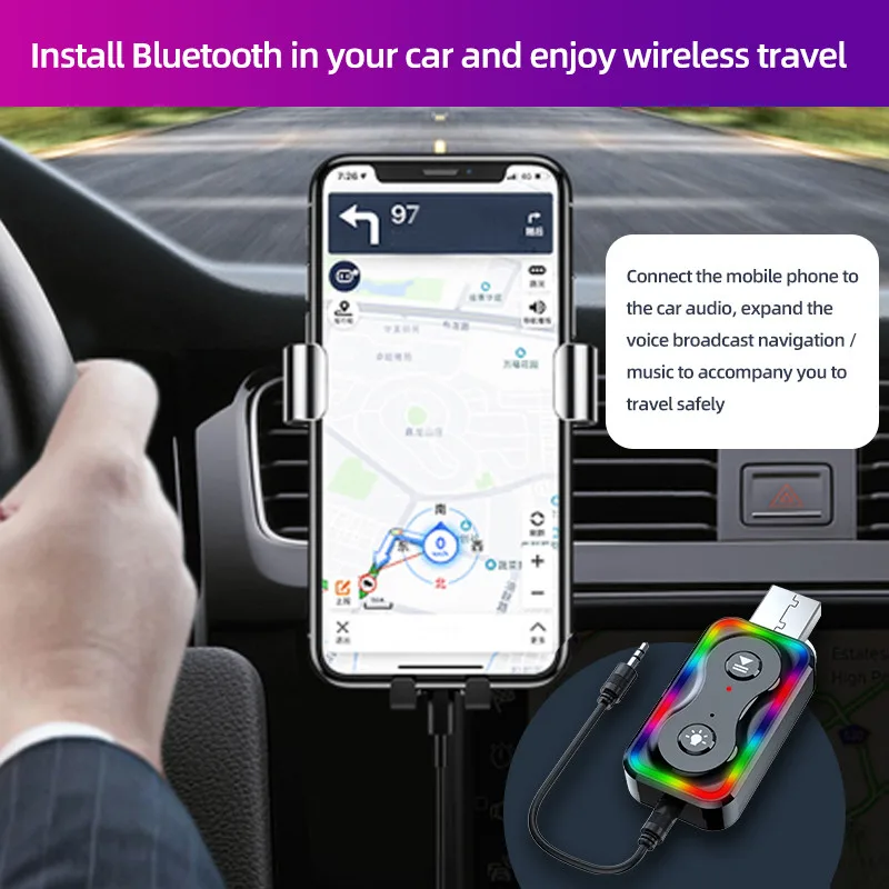 Wireless Adapter Receptor Bluetooth 5.3 With Color LED 3.5mm Aux Audio Receiver Transmitter Audio Receptor For Car PC MP3 Player