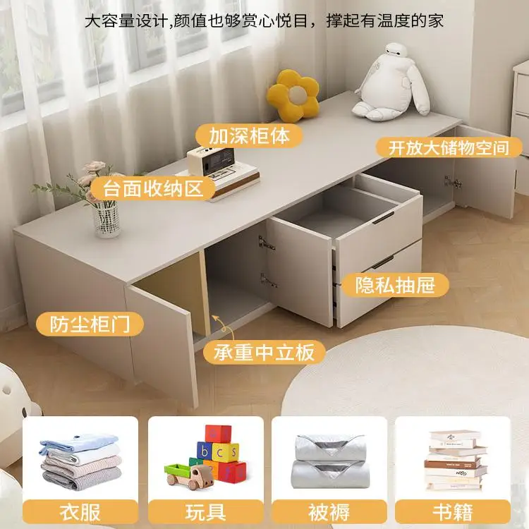 #Solid wood balcony bay window cabinet floor locker  can lie down tatami low cabinet TV cabinet ground