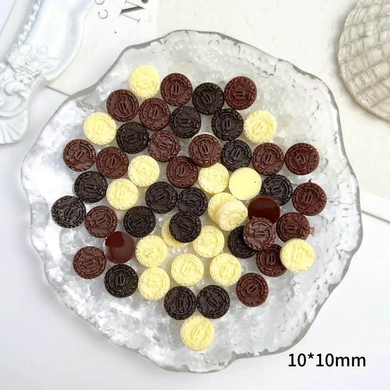 50PCS Simulated Resin Chocolate Biscuit Nail Charms Cute Mini Circular Luminous Cookies Nail Art Decorations Accessories DIY