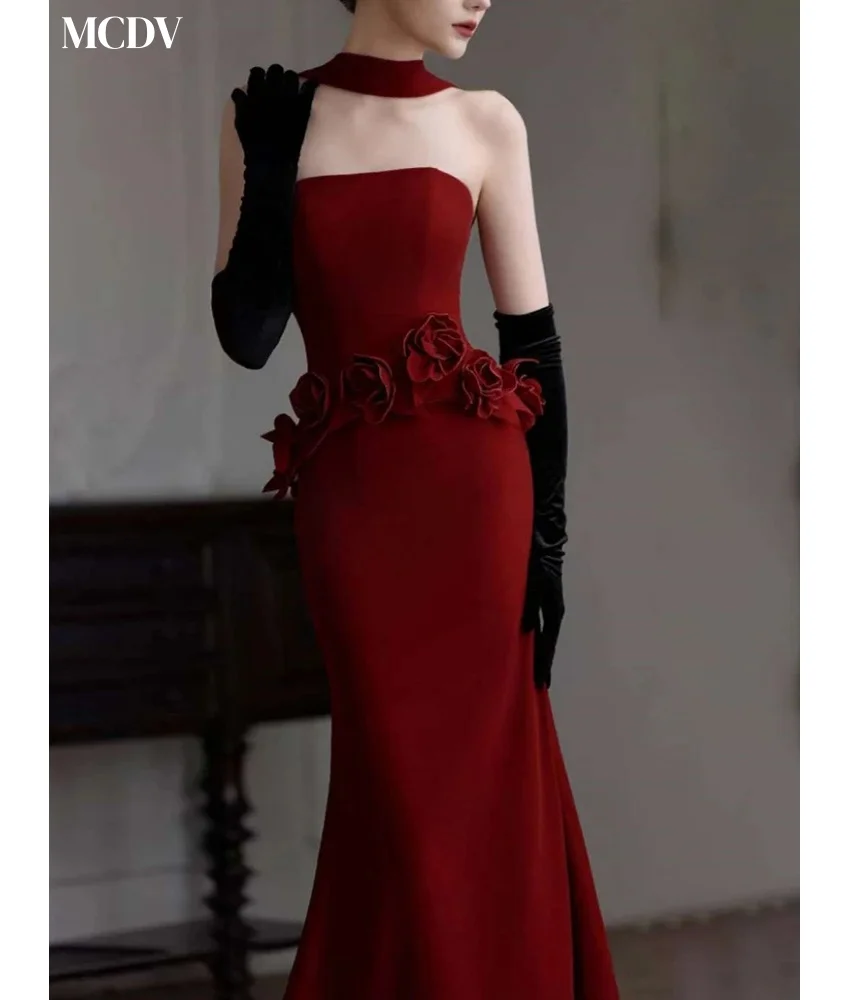 Abito da sera con fiori 3D con volant a sirena in jersey grazioso personalizzato Abiti da ballo con maniche staccabili senza spalline di alta qualità