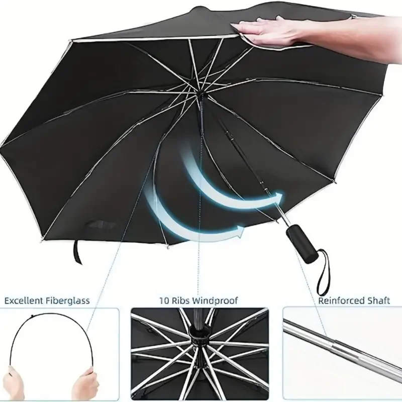 Umbrella Windproof Travel Umbrella - 10 Ribs Windproof Compact Lightweight Mini Inverted Folding Reverse Strong Portable - Car B