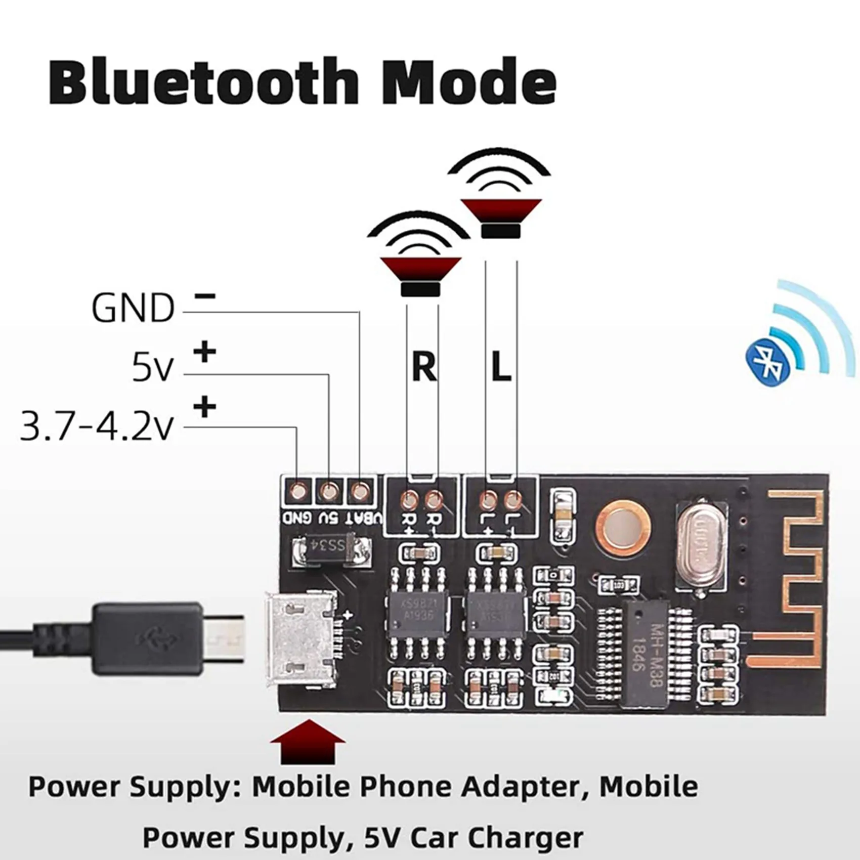 Carte amplificateur Bluetooth RISE-2X, puissance de sortie 5W + 5W, Mini haut-parleur Bluetooth 3.7V-4.2V/5V cc