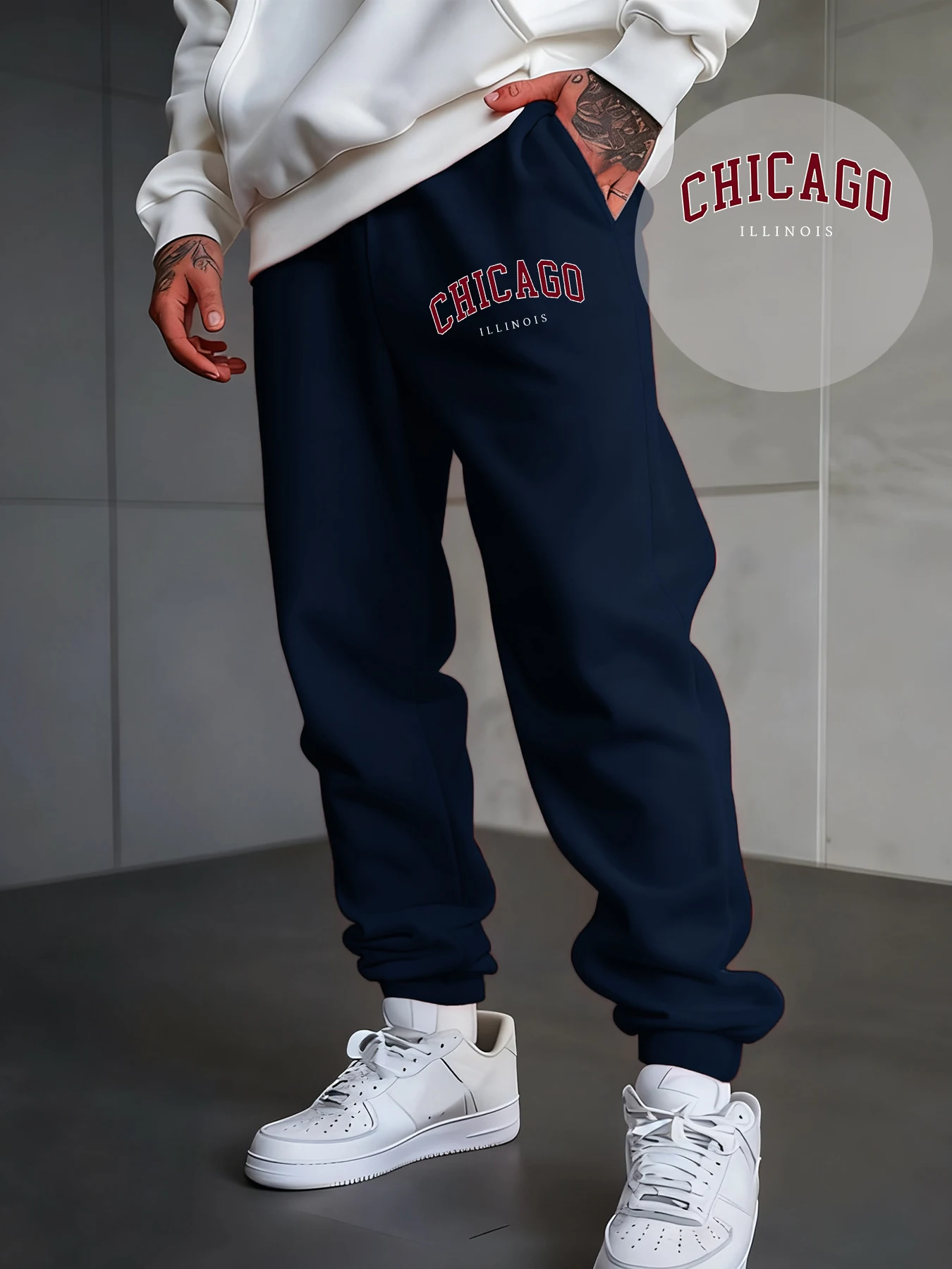 

Chicago Illinois Letter Creative Print Sweatpants Men Drawstring Casual Jogging Pants Fleece Fashion Long Pant Autumn Trousers