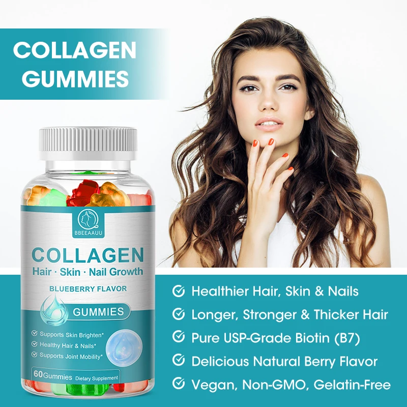 BBEEAAUU Vitamin C Collagen Biotin Gummies for Skin,Nails and Hair Health Strengthen and Nourish Hair & Skin Beauty Health Food