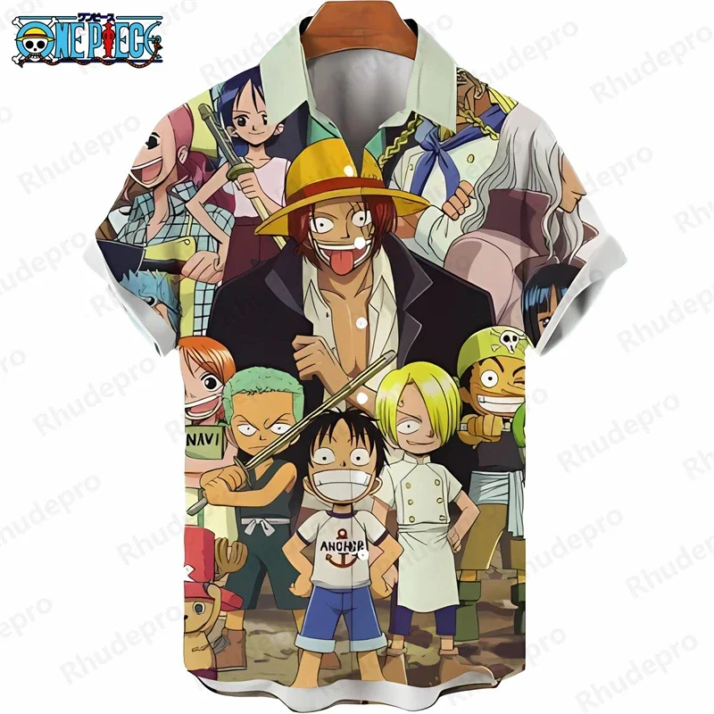 Sommer Herrenmode Einteiliges Hawaii-Hemd mit Cartoon-Charakter-Print Kurzarm Strandurlaub Hemd Tops Anime Kinderkleidung