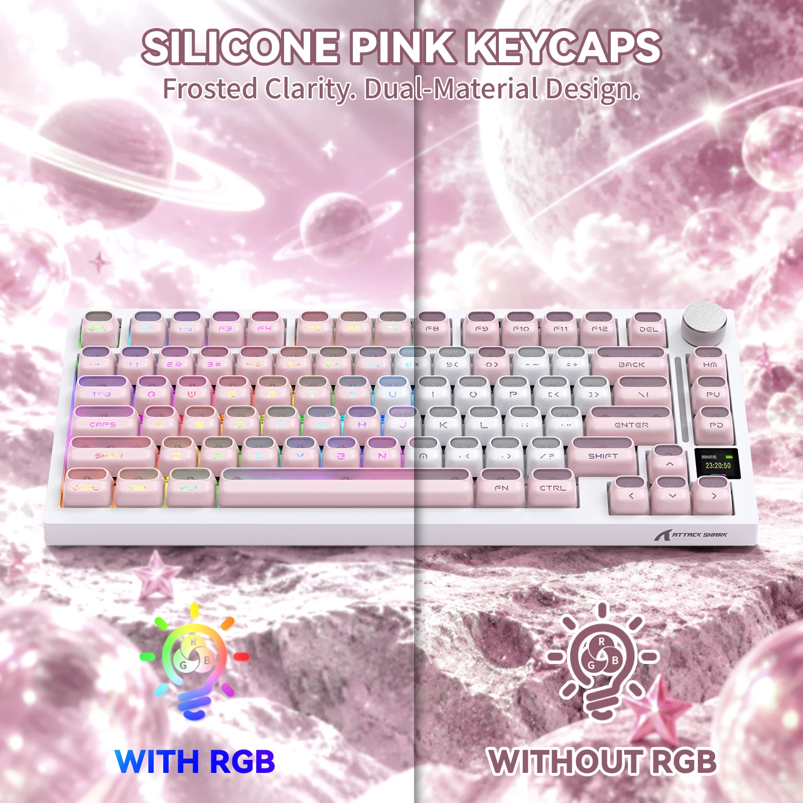 ATTACK SHARK SK08 139Keys Full Keycaps Set,Shine-Through,White,XDA Profile PBT&PC,22 Heart Accent Keys