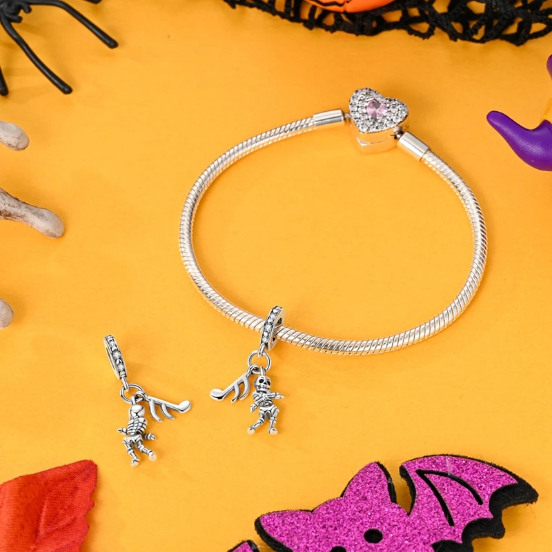 New In 925 Sterling Silver Charms Beads Skull Pumpkin Little Bear Dog Halloween Series Pendants Fit Original Bracelet Women Gift