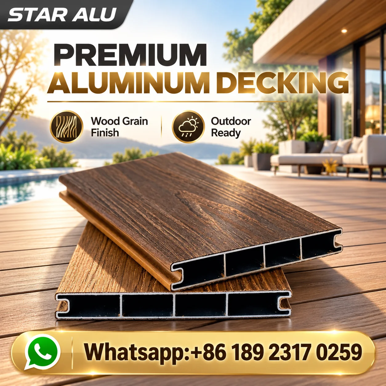 Heavy Duty Aluminum Decking Wood Grain Waterproof Outdoor Patio Balcony Terrace Interlocking Floor Board Custom Size Anti-Slip