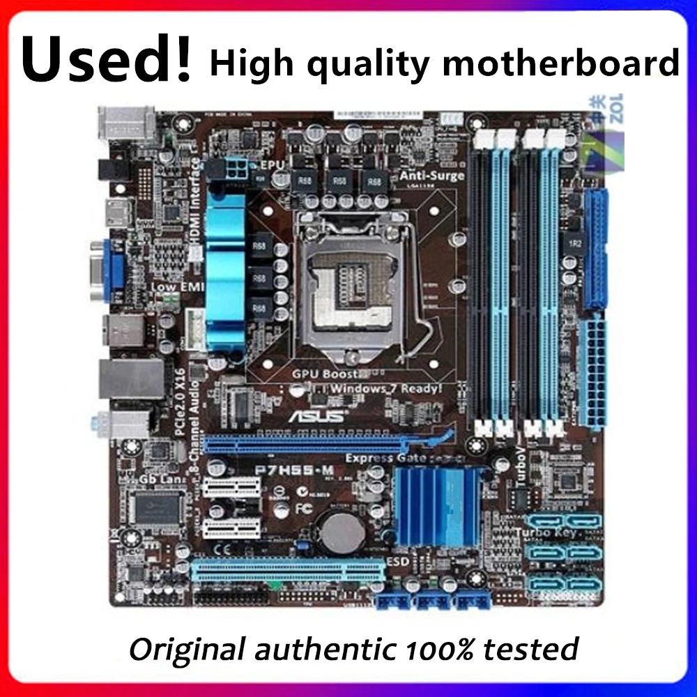 

Used For ASUS P7H55-M Motherboard LGA 1156 DDR3 16GB For Intel H55 P7H55 Desktop Mainboard SATA II PCI-E X16 Used AMI BIOS