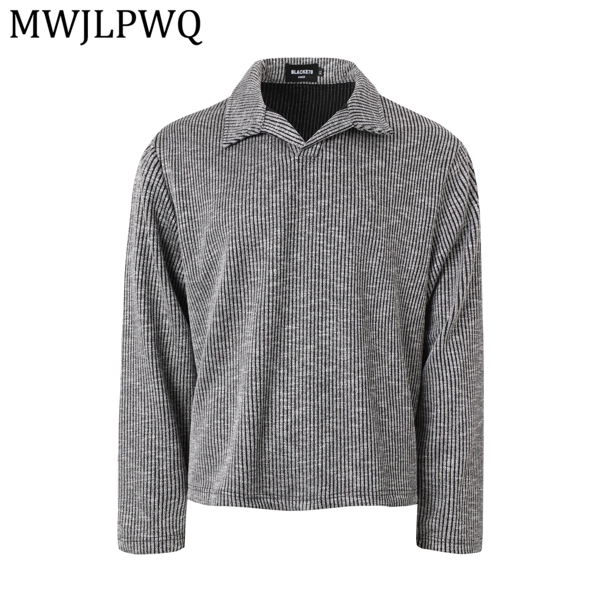 

MWJLPWQ Весенняя мужская футболка с американским вязаным дизайном, воротником-стойкой и длинным рукавом, повседневный стиль, новинка 2026 года, модель 13364