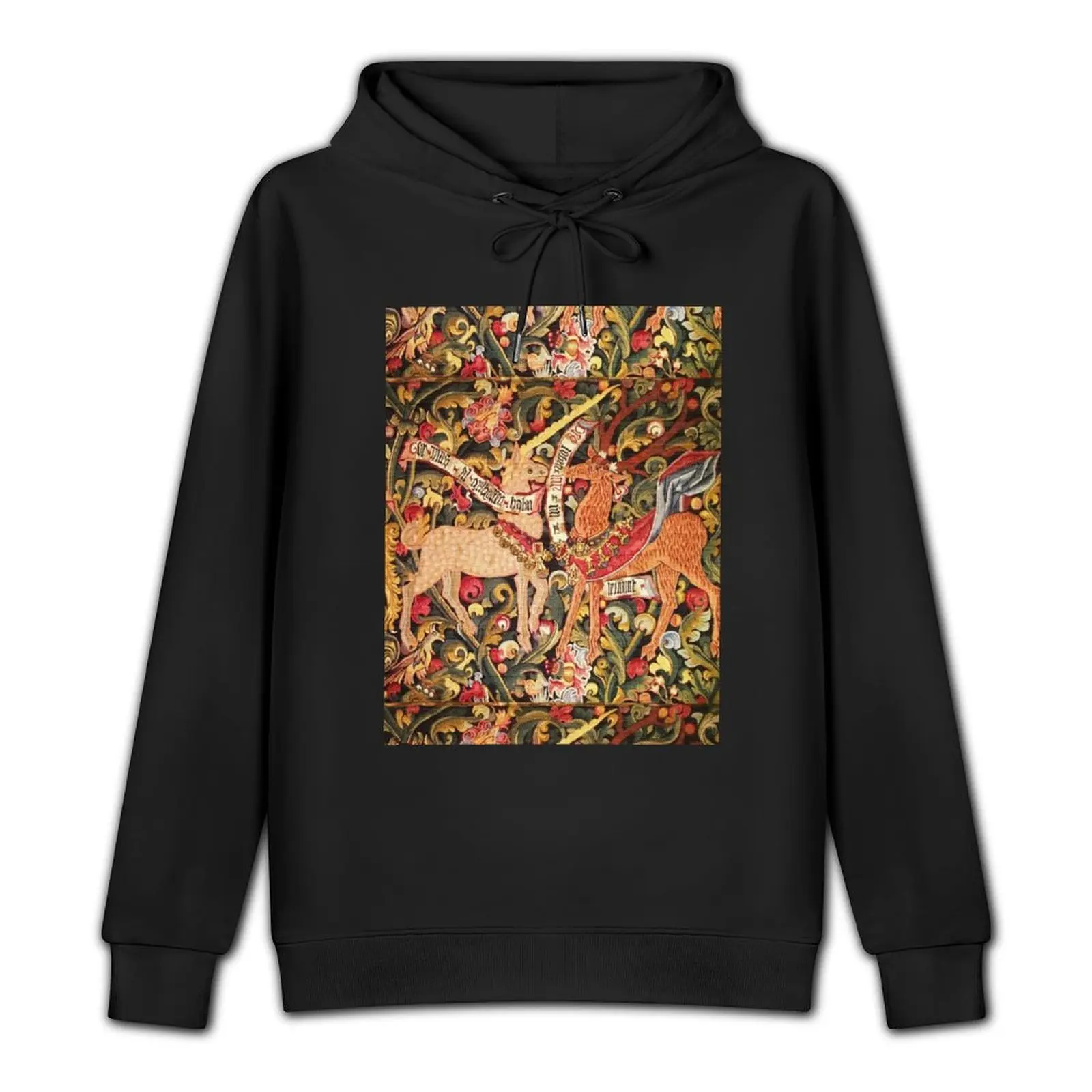 UNICORN;DRAGON,LION,STAG AND OTHER ANIMALS Floral Medieval Tapestry Pullover Hoodie men's clothes tracksuit men