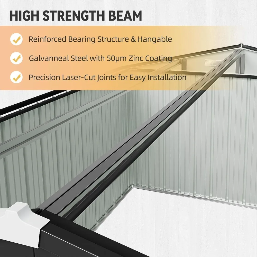 سقيفة تخزين خارجية من الفولاذ المجلفن - 7.4 × 5.3 قدم مع أرضية وأبواب مزدوجة وأرضية مقاومة للرطوبة مقاس 15 مم #6