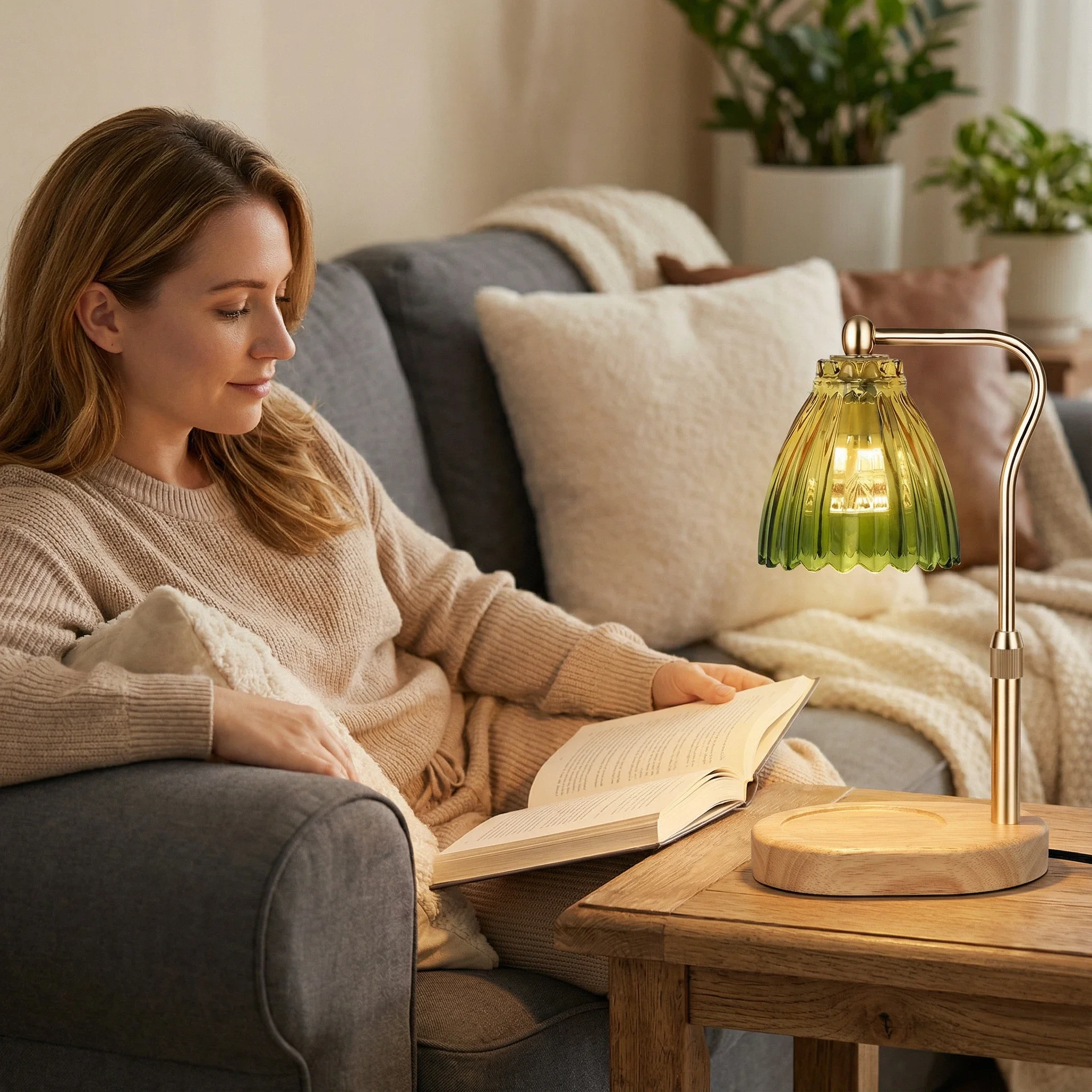 Candle Warmer Lamp Soft Glow Modern Minimalist Glass Design Natural Wood Base Evenly Melts Scented Candles