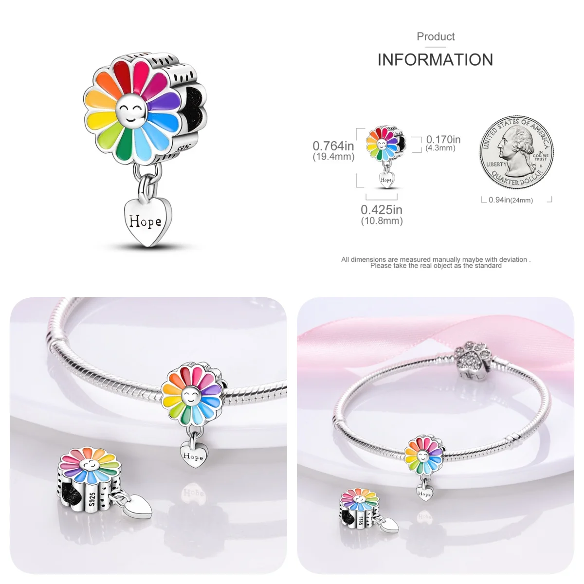 Original 100% Genuine S925 Sterling Silver Rainbow Colors Beads Fit Pandora Bracelet DIY Charm For Women Jewelry Fashion Gift