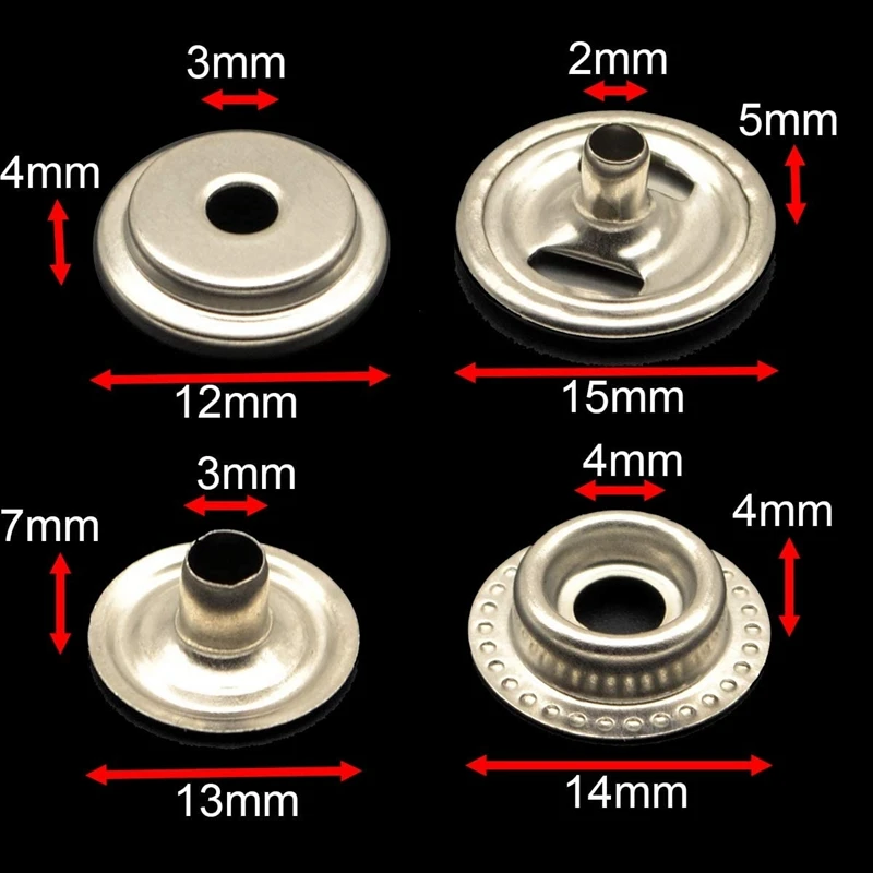 72Pcs 15MM Stainless Steel Fastener Snap Press Stud Button For Marine Boat Canvas With Punching Set Tool Kit Silver