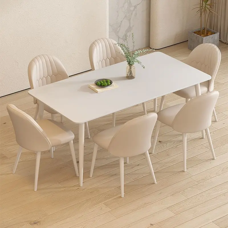 #Cream-style Pure White Slate Foldable Dining Table Chair Set Induction Cooker Function for Small Homes Milk Tea Shops Light