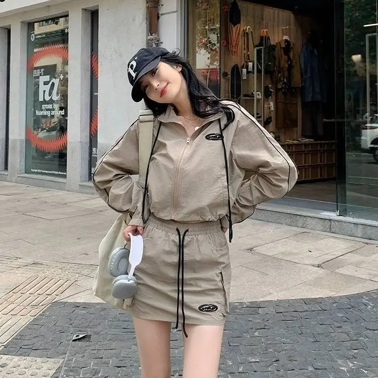 Summer Y2K Dress Sets Women Streetwear Two Piece Skirt Set Korean Style Long Sleeve Cropped Jacket Harajuku Girl Outfits