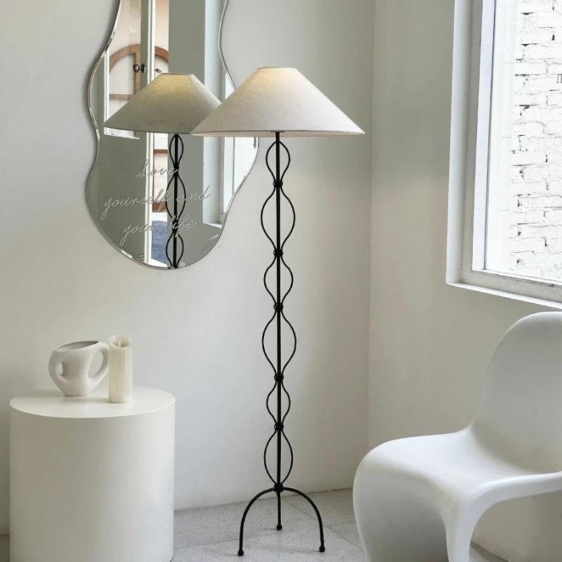 Nordic Wabi Sabi Fabric LED Floor Lamp Spiral Metal Base Living Room Study Bedroom Bedside Home Decor Sofa Corner Standing Light - view 3