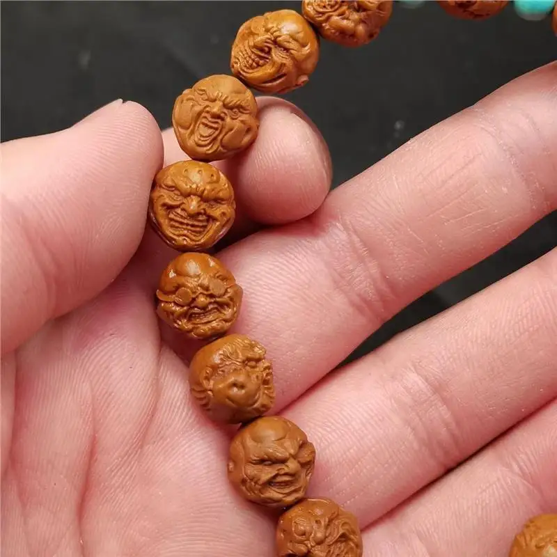 Dragon-Veined Peach Pit Carving(New Evil Monk)Size1.2Left and Right Peach Pit Carved Bracelet Olive Nut Bracelet Wholesale