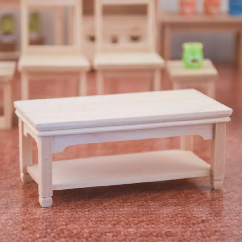 1/12 Scale Miniature Furniture Unfinished Tea Table for Dolls House, Kids Pretend