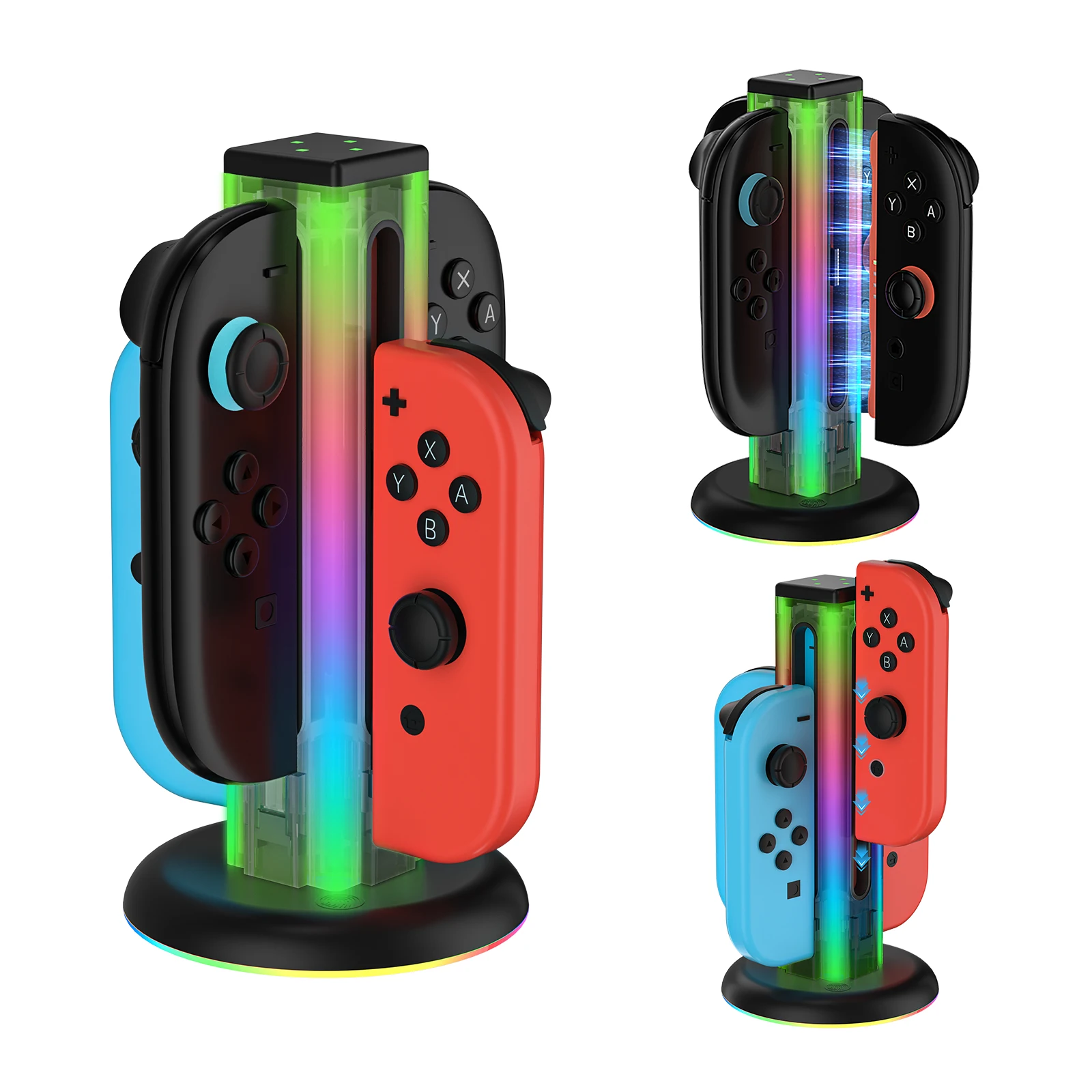 Universal 4 in 1 Charging Dock JYS-NS2318 for Switch&Switch 2 with 5 LED Dazzling Lights and Fingerprint Touch Function