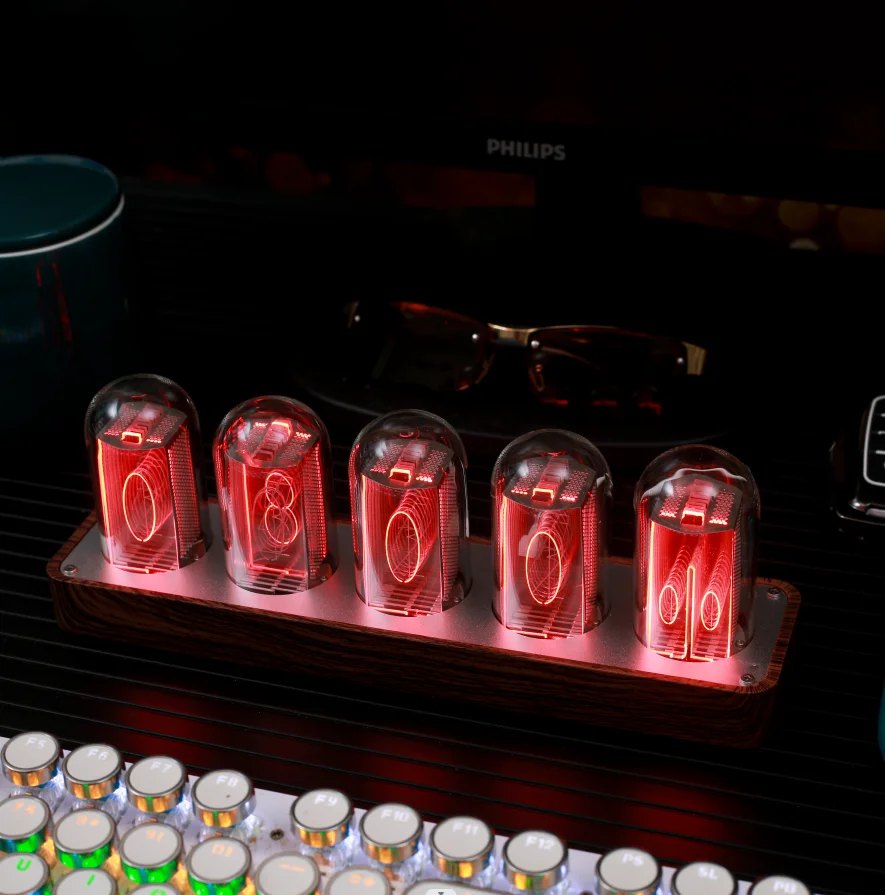 ClocTeck Nixie Tube Clock with Wi-Fi SYNC, Alarm & Timer, 12/24H Display, No Assembly Required -rgb clock