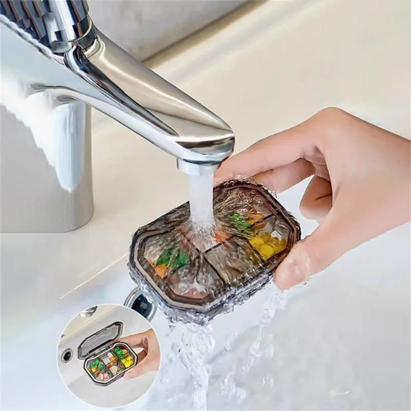 Portable 4/6 Compartment Pill Storage Box, Travel Medicine Separation and Classification Mini Packaging Box with Sealing Ring