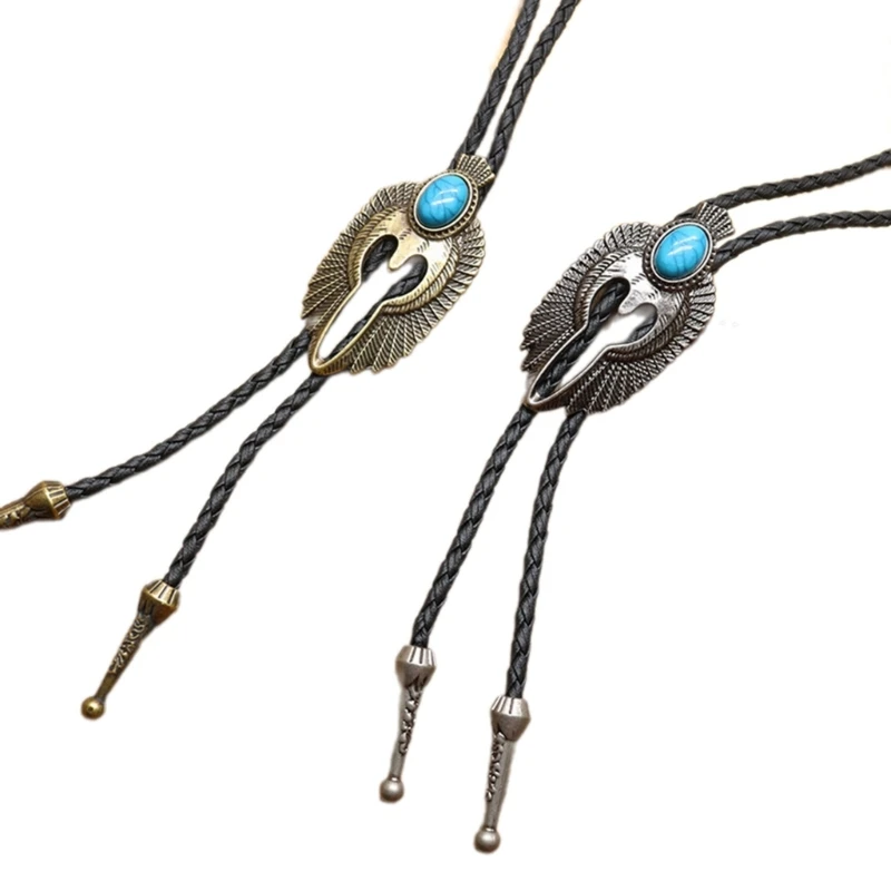 

S1Y1 Bolo Tie for Women Mens Western Cowboy Bolo Tie Vintage Inlaid Stone Leather Rope Necktie Tie Necklace