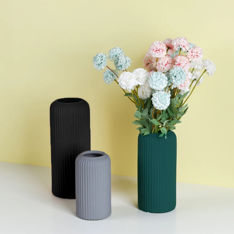 Striped Plastic Vase Floral Arrangement Container Nordic Style Flower Pot White Black Flower Vase Living Room Decoration