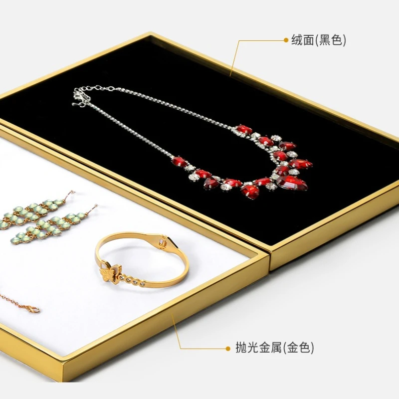 Metal Frame Stainless Steel Trays Jewelry Storage Display Velvet Surface Specially Trays Designed Use Home Decor Tabletts ZY40TP