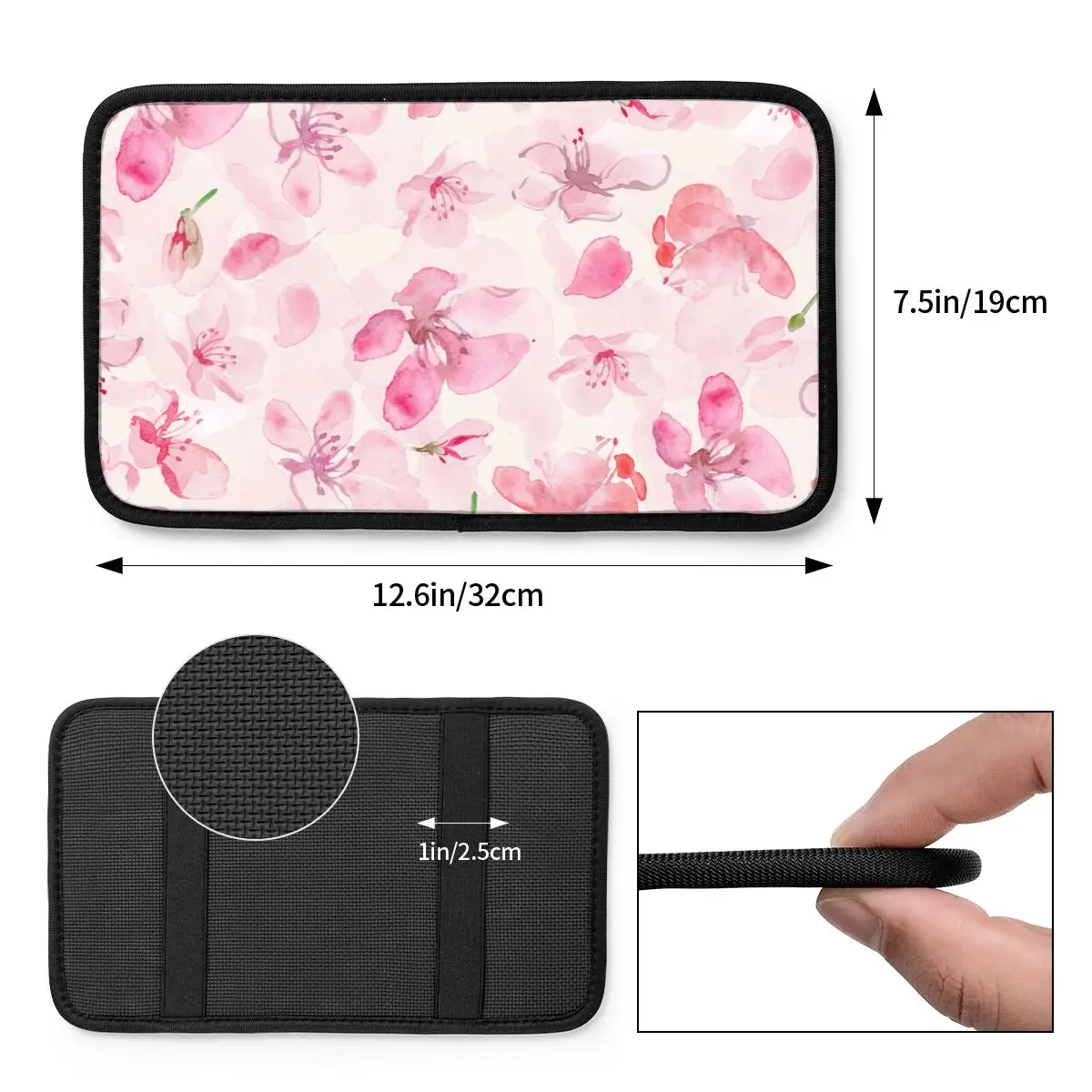 Cherry Blossom Tree Pink Flower Car Armrest Cover Mat Leather Center Handle Box Pad Cushion Waterproof Car Interior Cushion