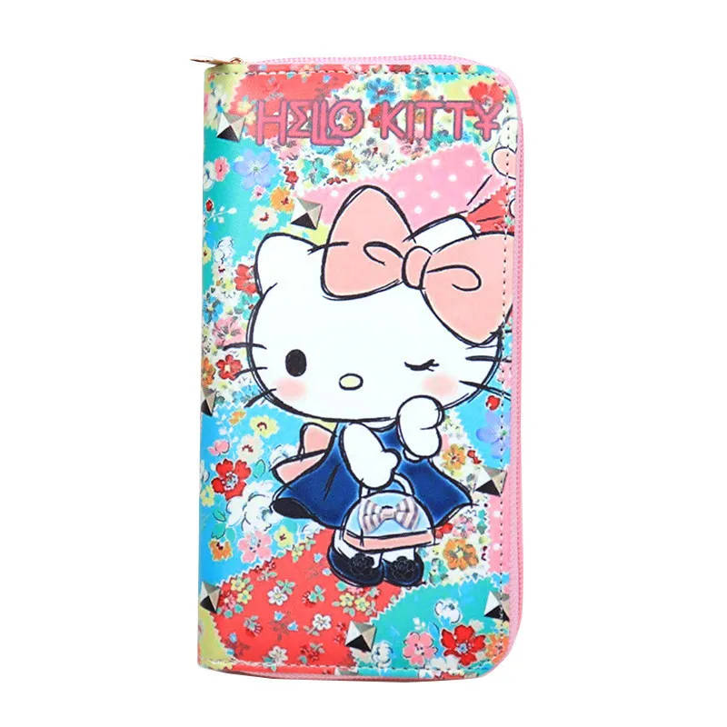 Dropshipping HELLO KITTY printing bags for women Ladies storage bag zipper money mobile phone bag PU wallet 10cm*19cm*3cm
