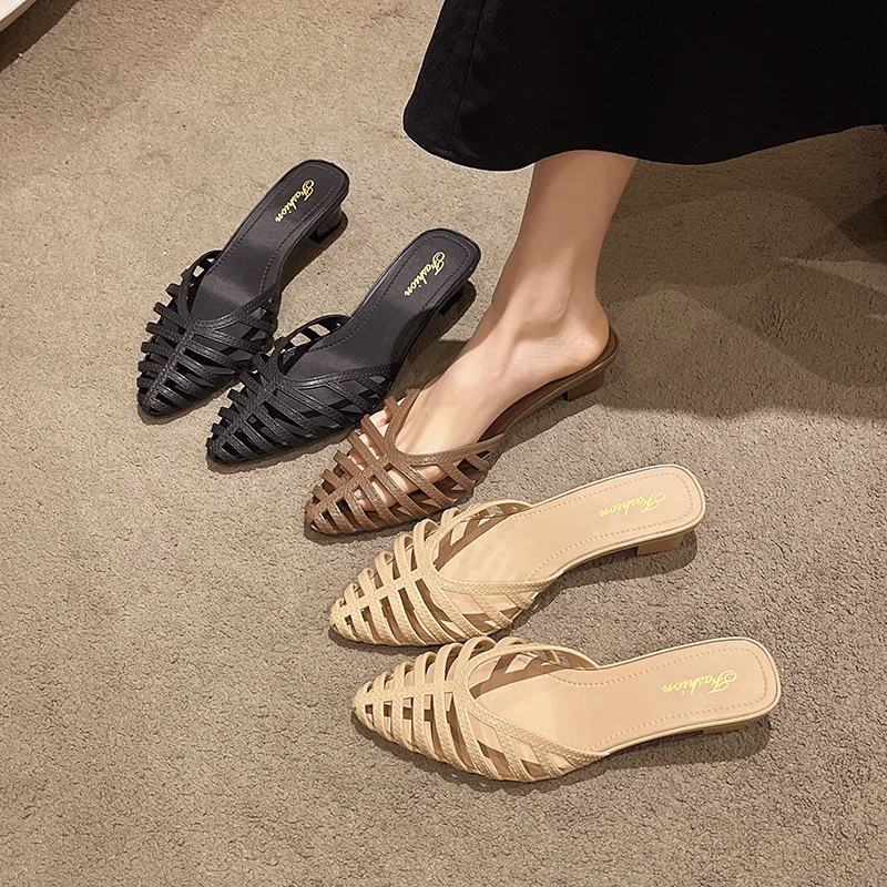 

Женские римские сандалии, весенне-летние модные винтажные уличные тапочки без шнуровки, легкие удобные нескользящие туфли на среднем каблуке