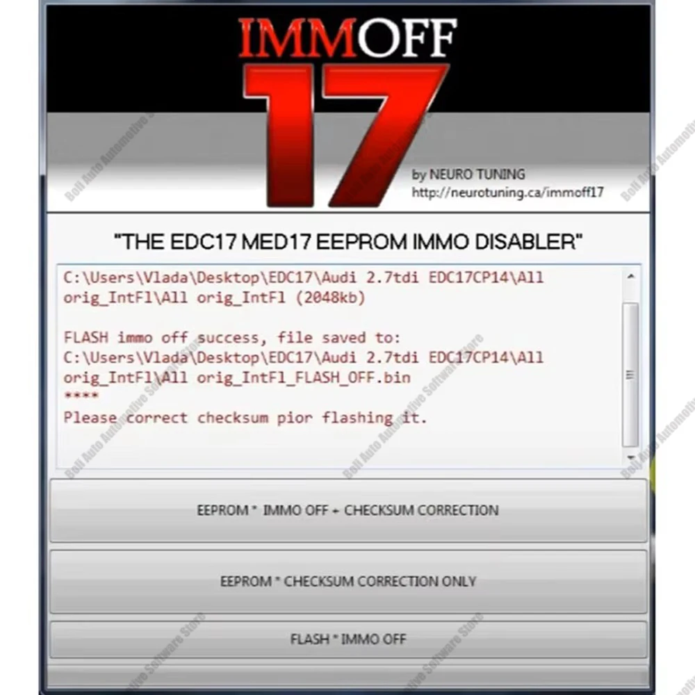 IMMO OFF Newest IMMOFF17 Software EDC17 with keygen Immo Off Ecu Program NEUROTUNING Immoff17 Disabler and install video guide