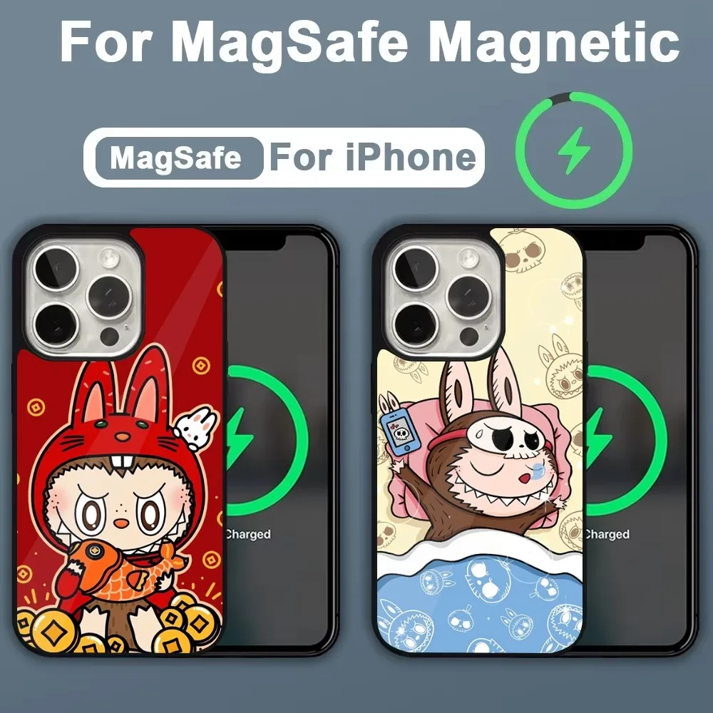 Cartoon L-Labubu Cute Phone Case For iPhone 16,15,14,13,12,11,Plus,Pro,Max,Mini Magsafe Magnetic Wireless Charging