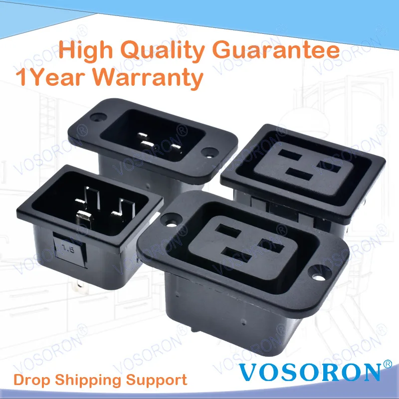 IEC C19 C20 Power Connector 16A 250V AC Panel Mount Socket for PDU UPS Industry Power Supply Black