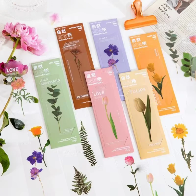 5PCS Flower PET Transparent Bookmark DIY Craft Decoration Read The Annotation Bookmark Student Stationery Supplies