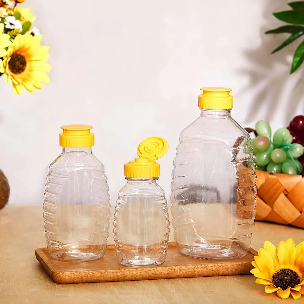 Clear Plastic Honey Bottles Squeeze Honey Bottle Container Holder Flip Lid for Storing/Dispensing,Refillable Honey Container