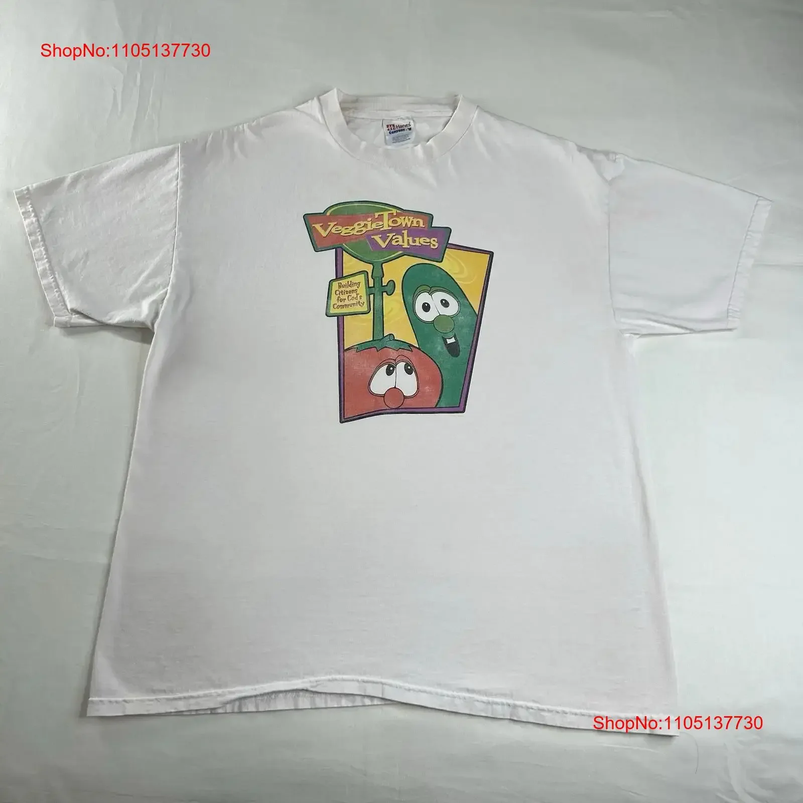 

Vintage Veggietales T Shirt Veggietown Values Bob Larry Thrashed Men s Size XL vintage Washed Stretched Comfortable streetwear
