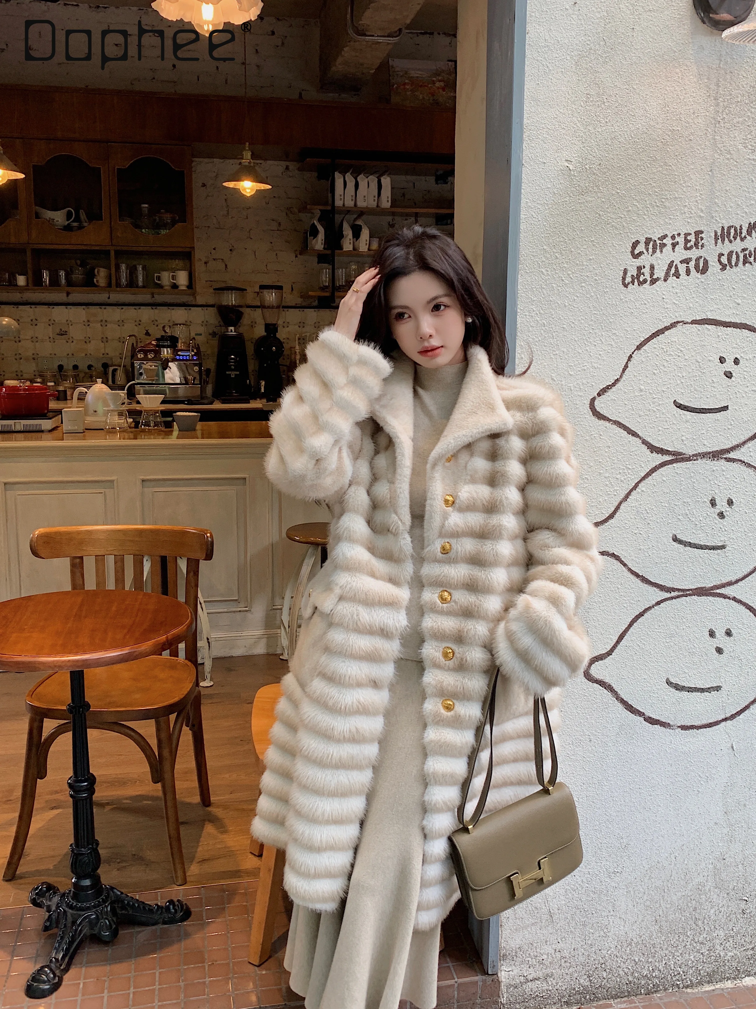 Mink Fur Coats 2024 Winter New Ladies Single-breasted Lapel Mid Length Jackets Soft Warm Casual Outerwear Female Clothing