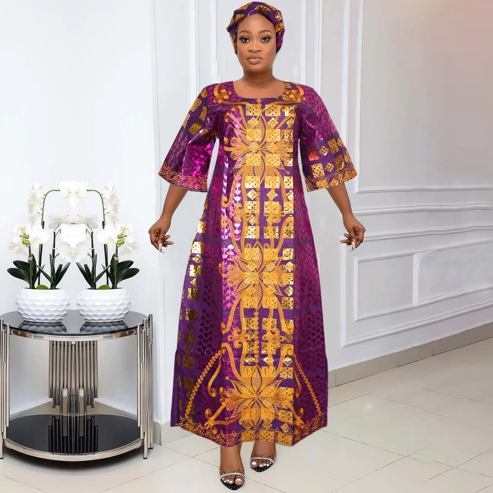 H&D African Clothes For Women Traditional Embroidery Dresses Bazin Riche Maxi Dress Women High quality Party Wedding 2024