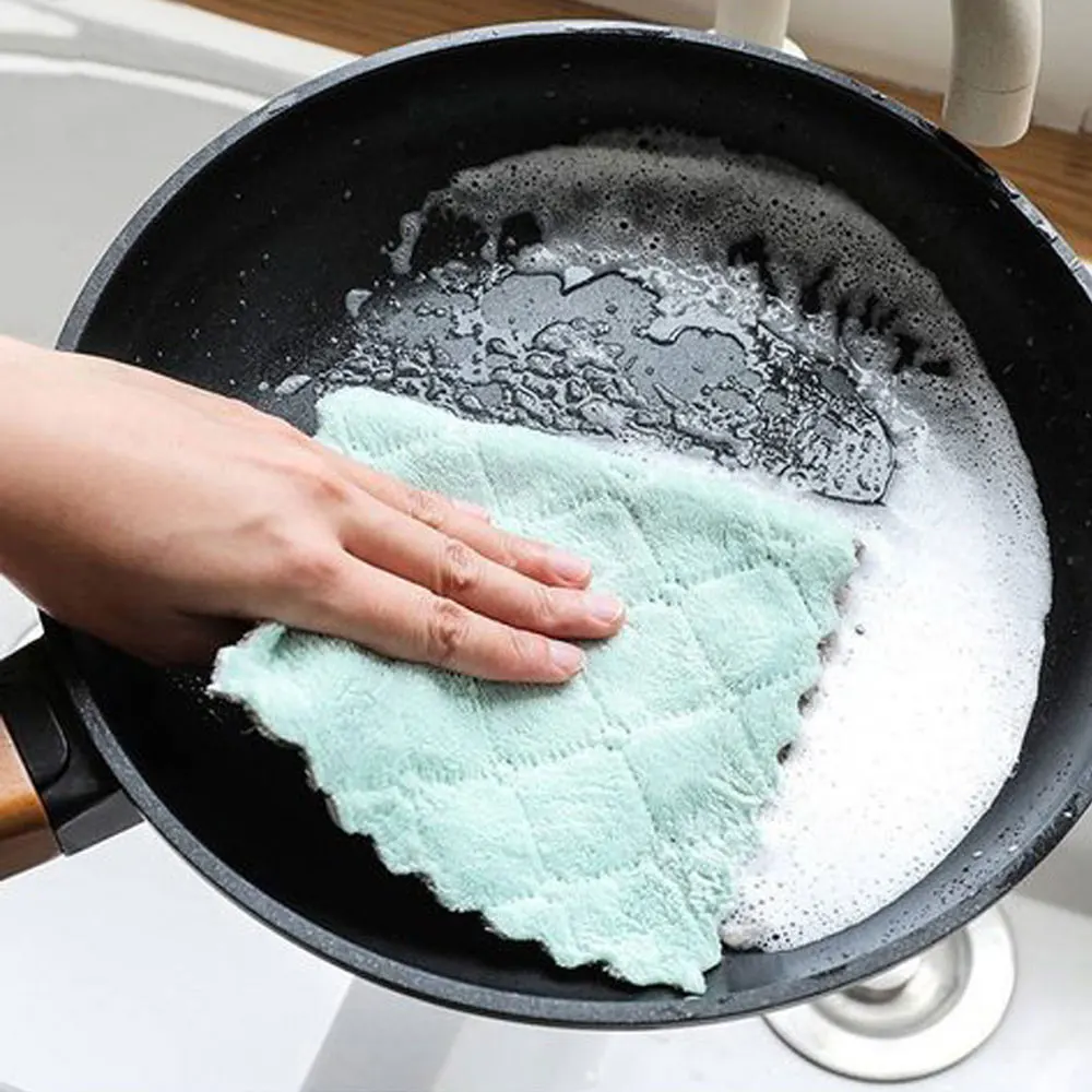 5/1pcs Microfiber Towels Absorbent Kitchen Cleaning Cloth Non-Stick Oil Dish Towel Dishcloth Tableware Household Cleaning Rag